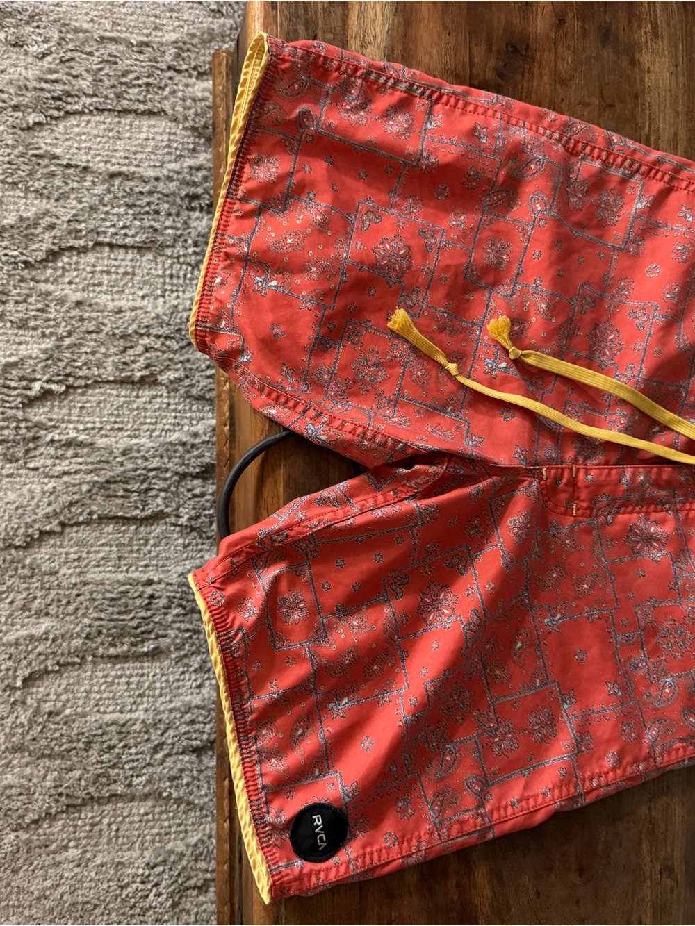 RVCA Red Paisley Hybrid Shorts with Yellow Accents